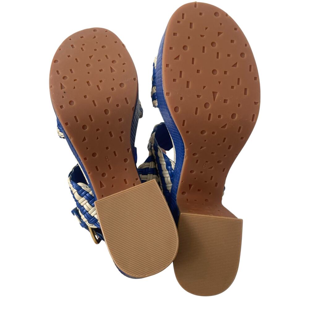 Charlotte Stone Woven Blue and Cream Heels - Picture 6 of 7